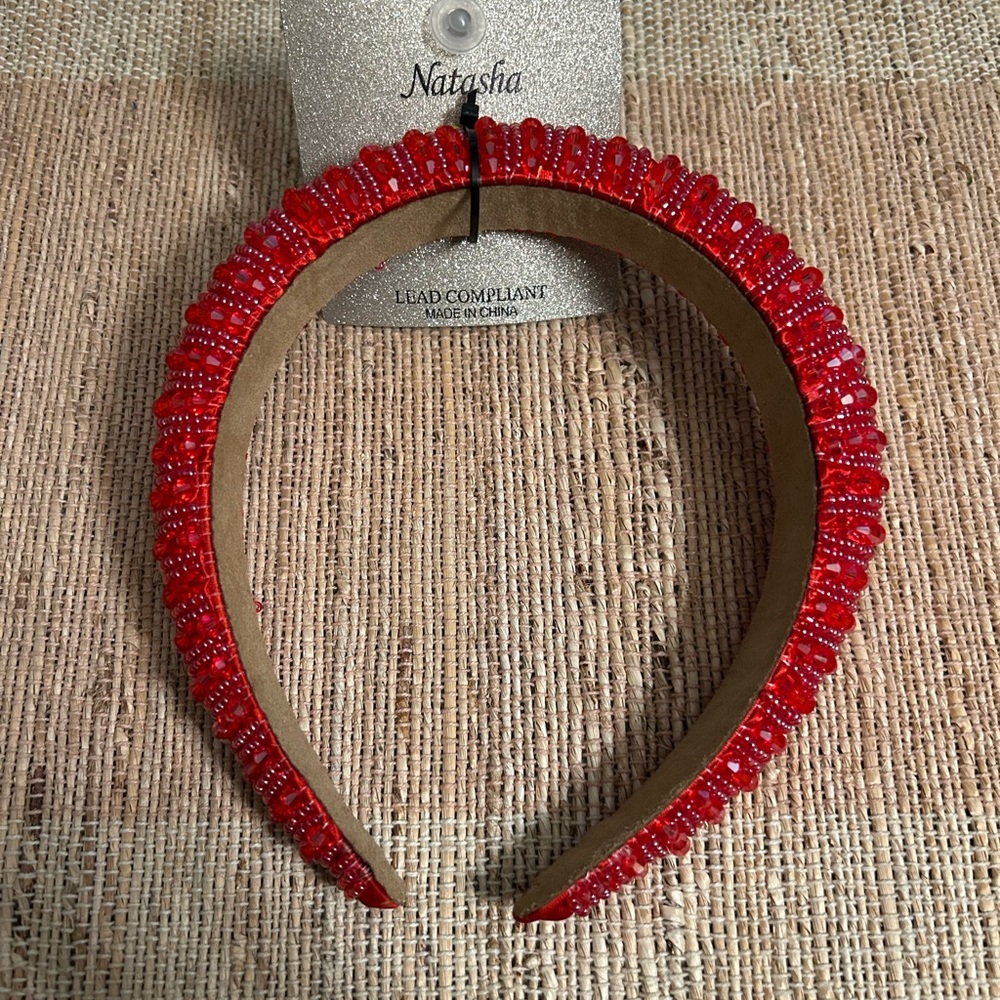Natasha Couture Vibrant Red Beaded Hairband